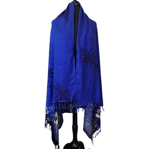 Blue Tropical Floral Scarf Shawl – Lightweight Summer Cover-Up – 70” x 36” - Picture 2 of 4